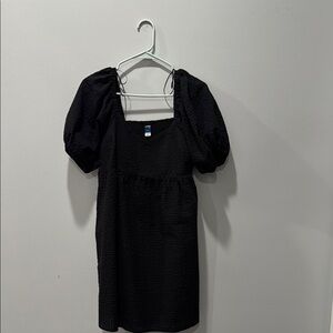 Old Navy Black Midi Sundress with Puff Sleeves and Square Neckline for Cocktail